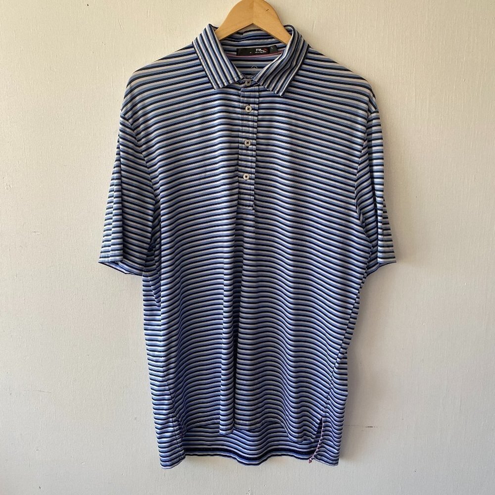 Ralph Lauren X Polo Shirt Mens XL Blue Striped Short Sleeve Collared Preppy Golf - Picture 1 of 6